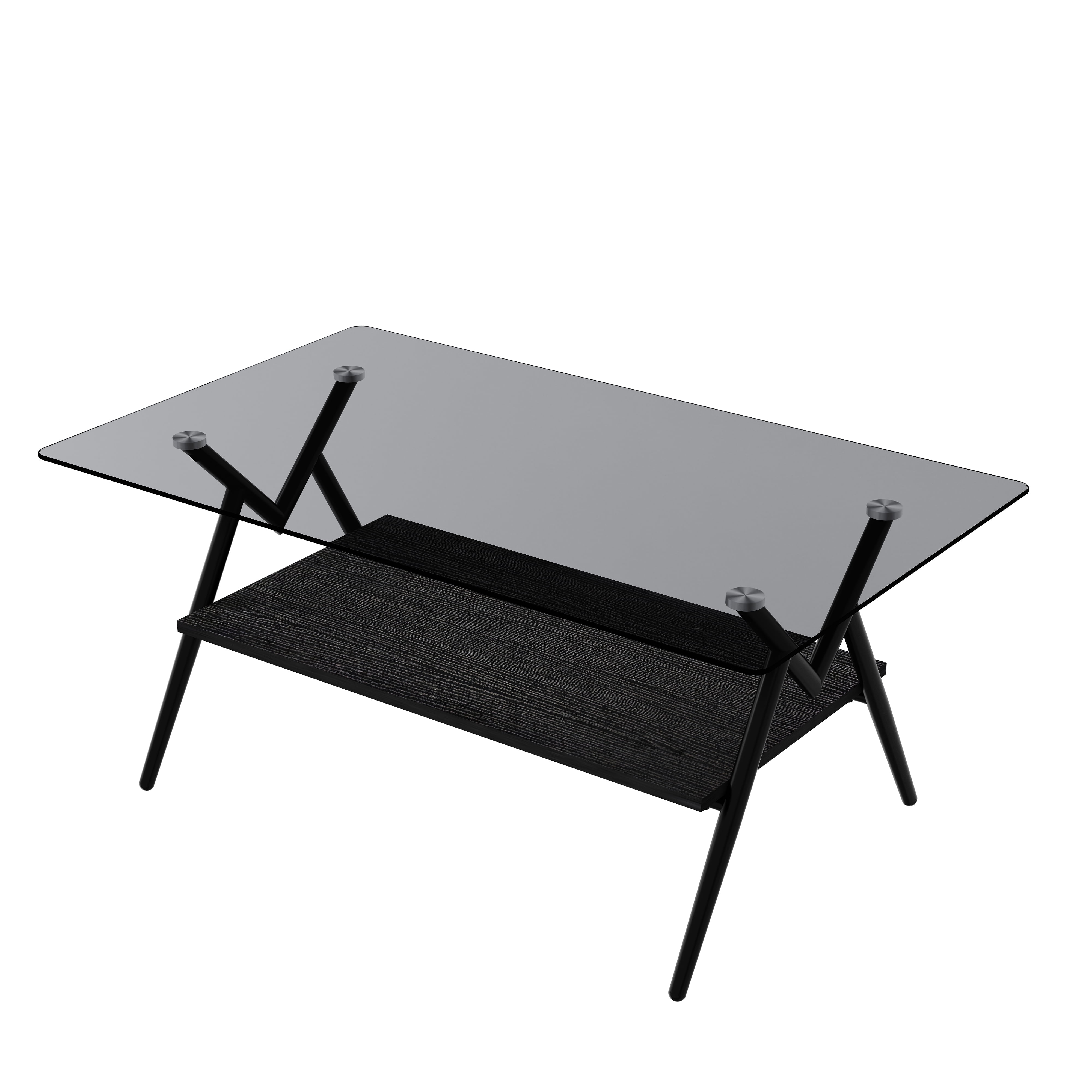 MAYEERTY Rectangle Coffee Table with Tempered Glass Top and Black MDF Shelf