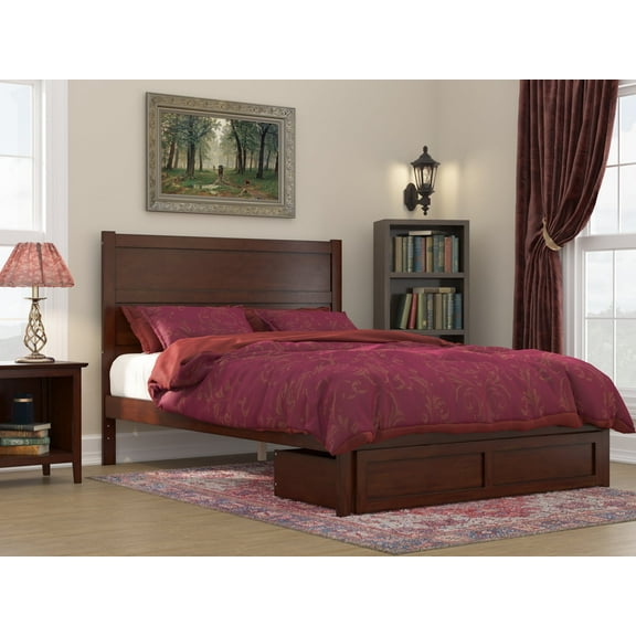 AFI NoHo 14" Queen Wood Platform Bed Frame with Foot Drawer Storage, Walnut