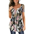 thumbnail image 1 of ICHUANYI Clearance Women Fashion V- Neck Floral Printed Tunic Tops Buttons Short Sleeve T-shirt(Multicolor, XXL) ICHUANYI WER2023080904935, 1 of 7