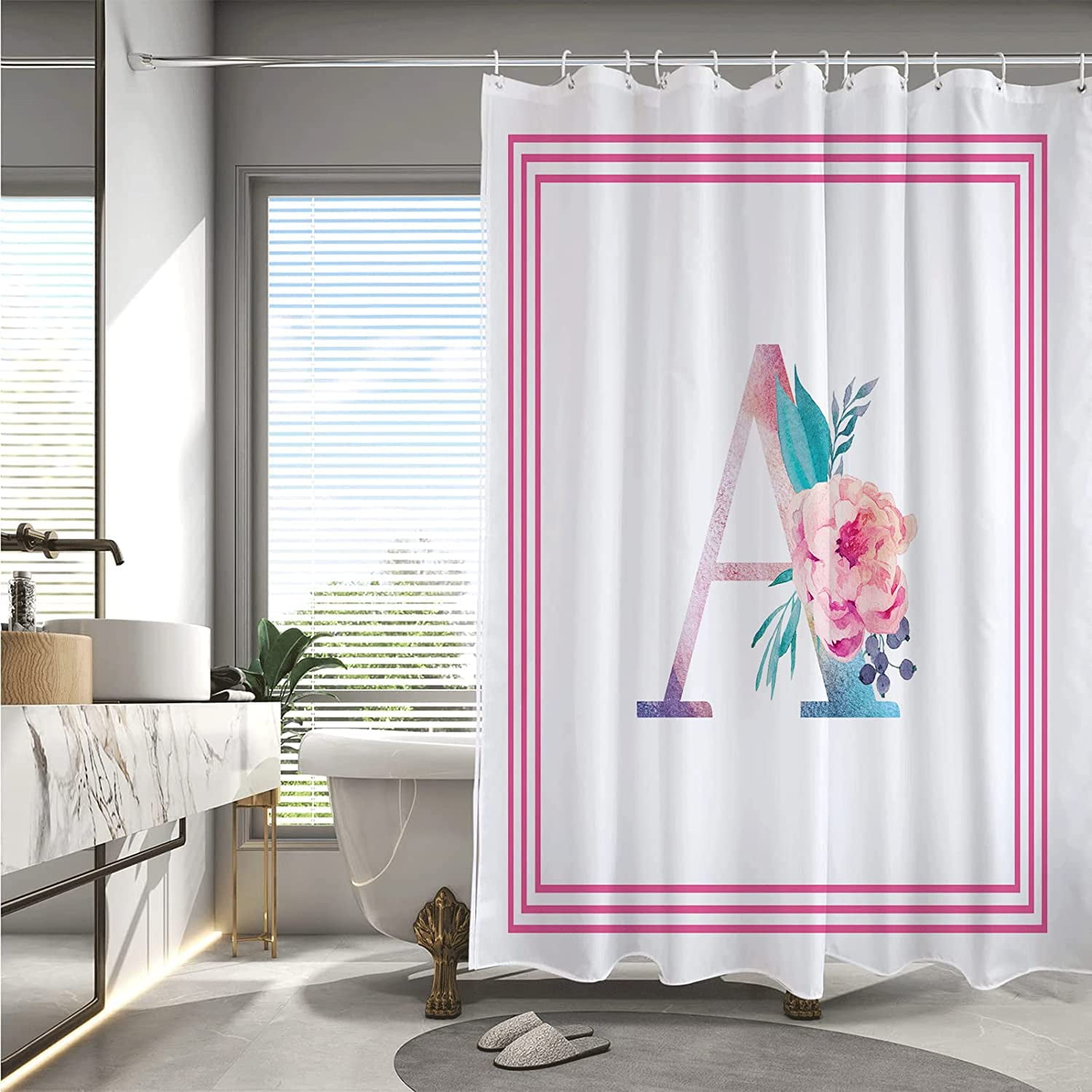 1pc Pink Dreamy Mushroom House Pattern Printed Shower Curtain With Hooks, No  Drilling