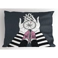 thumbnail image 1 of Compass Pillow Sham Searching for Love Girl Holding a Navigation Device Hand Drawn Image Print, Decorative Standard Queen Size Printed Pillowcase, 30 X 20 Inches, Blue Grey White, by Ambesonne, 1 of 2