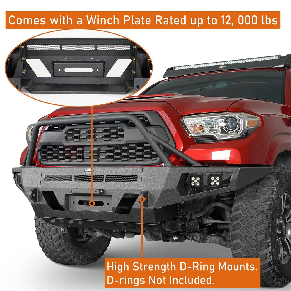 Hooke Road Fit 2016-2023 Toyota Tacoma Steel Front Bumper With Winch Plate Black