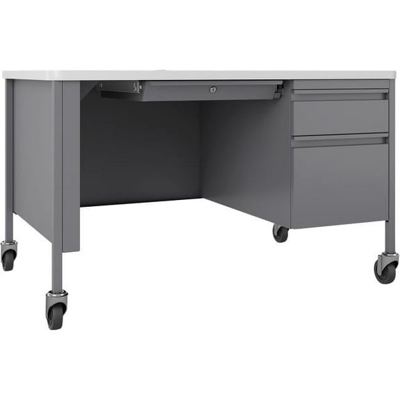 Lorell Fortress Steel Teachers Desk - Platinum & White - 48 x 30 x 29.5 in.