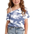 thumbnail image 2 of JOANKDMI Children One Shoulder T Shirts Girls 11-12 Camouflage Print Short Sleeve Tops Summer Casual Slant Neck Blouse Asymmetrical Fashion Tees Daily Holiday Wear Outfit, 2 of 8