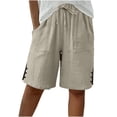 thumbnail image 4 of RYRJJ Womens Bermuda Shorts Knee Length Drawstring Elastic Waist Pants Wide Leg Summer Casual Beach Shorts with Pockets(Khaki,S), 4 of 7