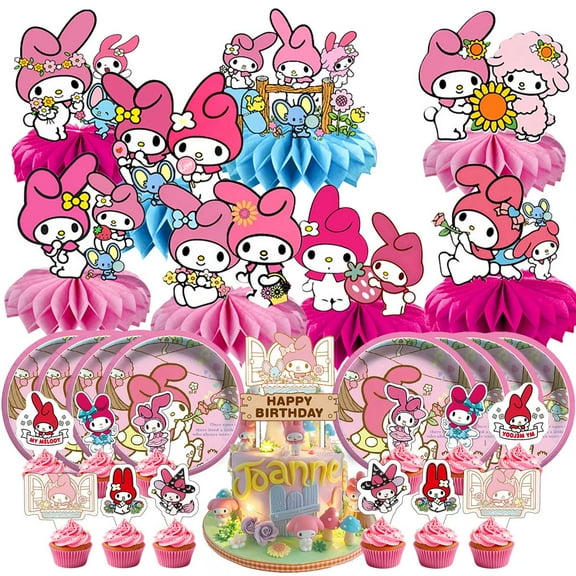 My Melody Party Supplies Decor Plates Fans Decorations Honeycomb Centerpieces Cake Toppers