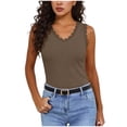 thumbnail image 3 of Craaazy Womens Summer Tops, Solid Color V Neck Sleeveless Ribbed Tank Top, Fitted Plus Size Blouse with Lace Detail for Work, Going Out, Holiday, 3 of 9