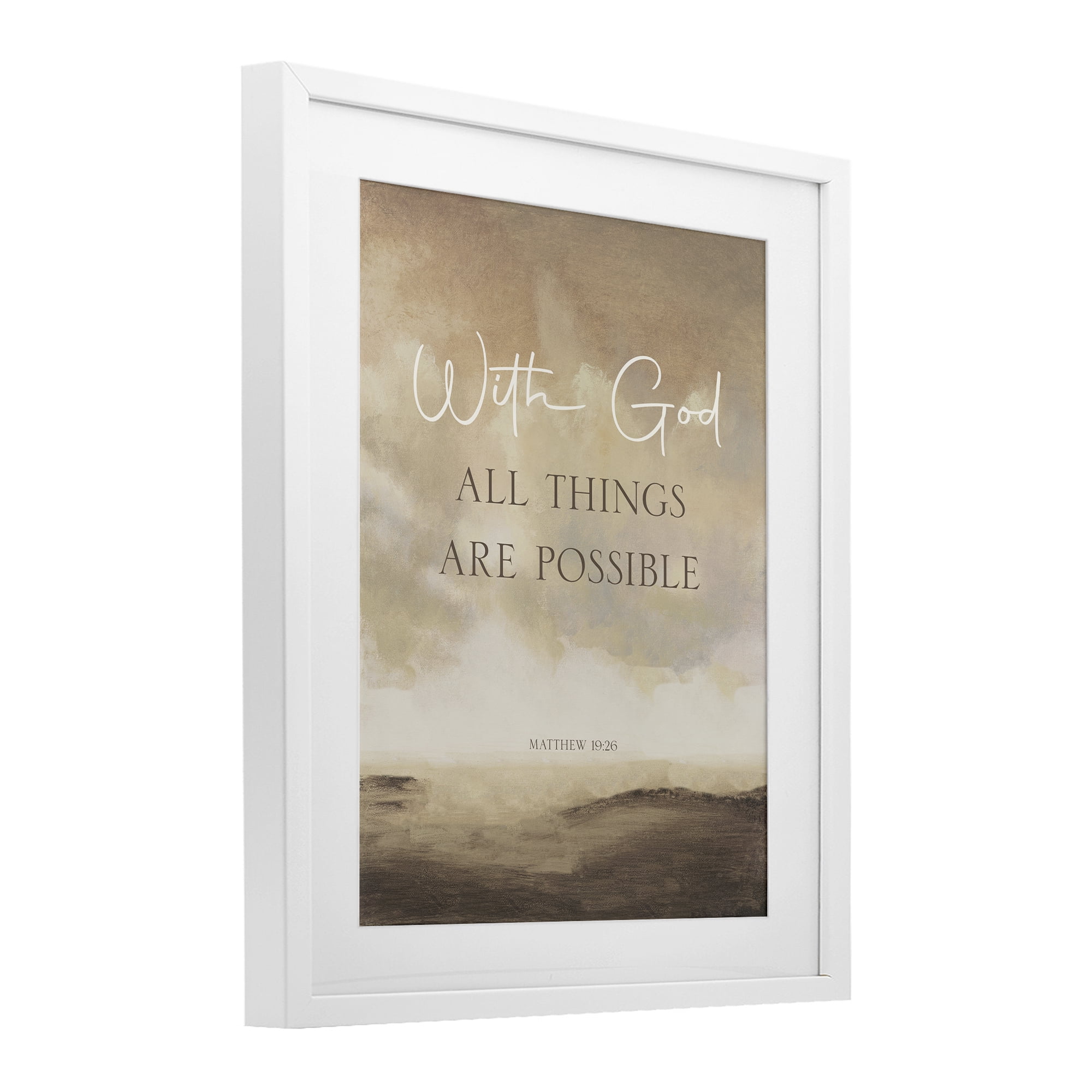Stupell Industries With God Matthew Proverb White Framed Print Under Glass, design by John Spaeth