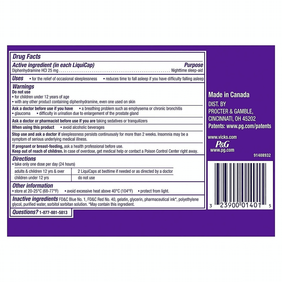 ZzzQuil, Nighttime Sleep Aid , 25 mg Diphenhydramine HCl, #1 Sleep-Aid Brand, Non-Habit Forming 48 LiquiCaps