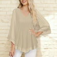 thumbnail image 6 of Women's Fancy Blouses Double Layers Mesh Dressy Tops 3/4 Ruffle Bell Sleeve Shirts, 6 of 6