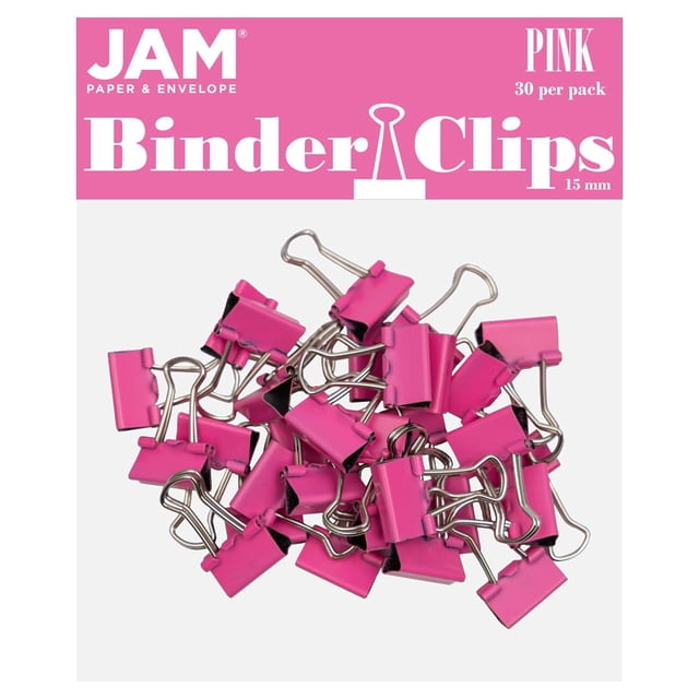 Clips Para Carpetas Coloridos De Jam Paper - Extra Pequeños - 3/5 Pulgadas (15 Mm) - Clips Para Carpetas Rosas - Paquete De 30