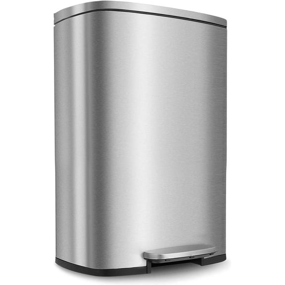 BestOffice 13 Gallon/50 L Stainless Steel Kitchen Trash Can, Fingerprint-Proof for Office/Home(Silver)