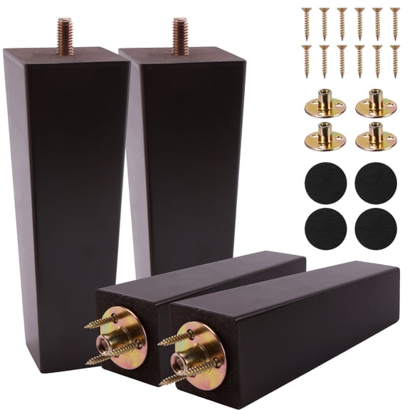 Wavraging 6 Inch Wood Furniture Legs, Pack of 4 Couch Legs, Square Brown Sofa Legs Mid-Century Modern Furniture Feet Replacement Legs for Sofa Couch Chair Bed Table Cabinet Armchair