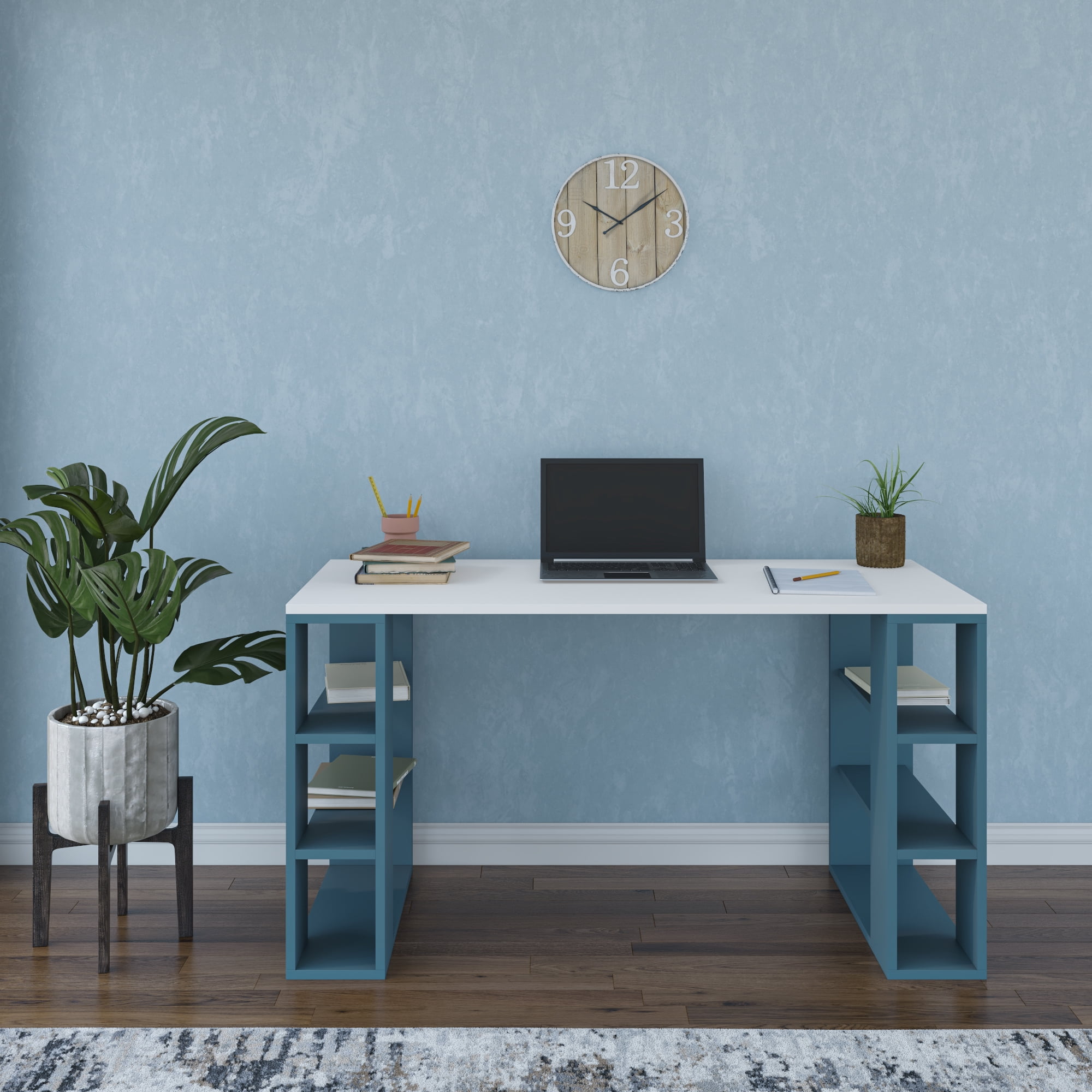 Ada Home Decor Furniture 3 Tier White Turquoise Dixon Modern Desk