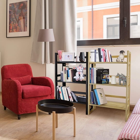 3-Shelf Folding Student Bookcase Espresso Wood Storage Unit for Dorms