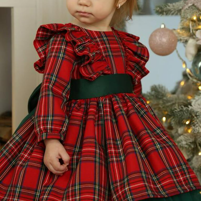 Toddler Baby Girls Christmas Dress Bowknot Plaid Party Pageant