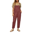 thumbnail image 2 of HBYJLZYG Women's Overalls Rompers with Four Patch Pockets and Adjustable Button Straps, Relaxed Fit Cotton Linen Blend Casual Summer Vacation Everyday Wear for Women, 2 of 7