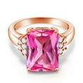 thumbnail image 2 of Gem Stone King 18K Rose Gold Plated Silver Pink Created Sapphire Ring for Women (10.30 Cttw, Gemstone September Birthstone, Emerald Cut 14X10MM, Available in Size 5, 6, 7, 8, 9), 2 of 5