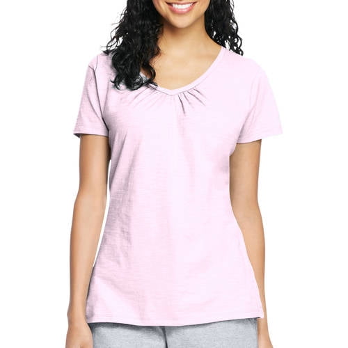 Hanes Women's Slub Jersey Shirred VNeck T Shirt