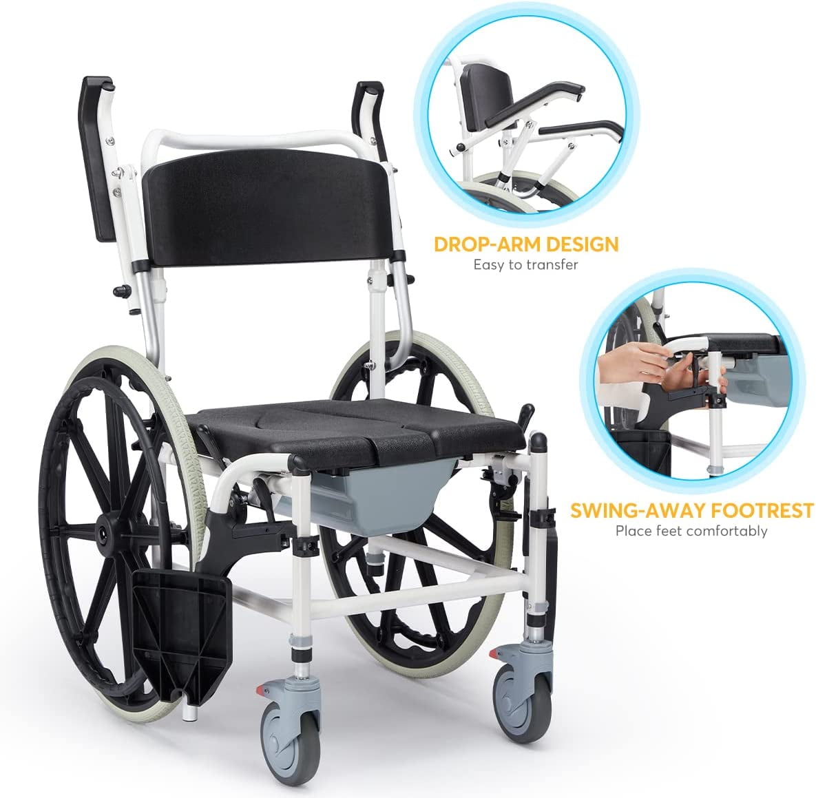 OasisSpace Shower Wheelchair Commode Rolling Shower and Commode