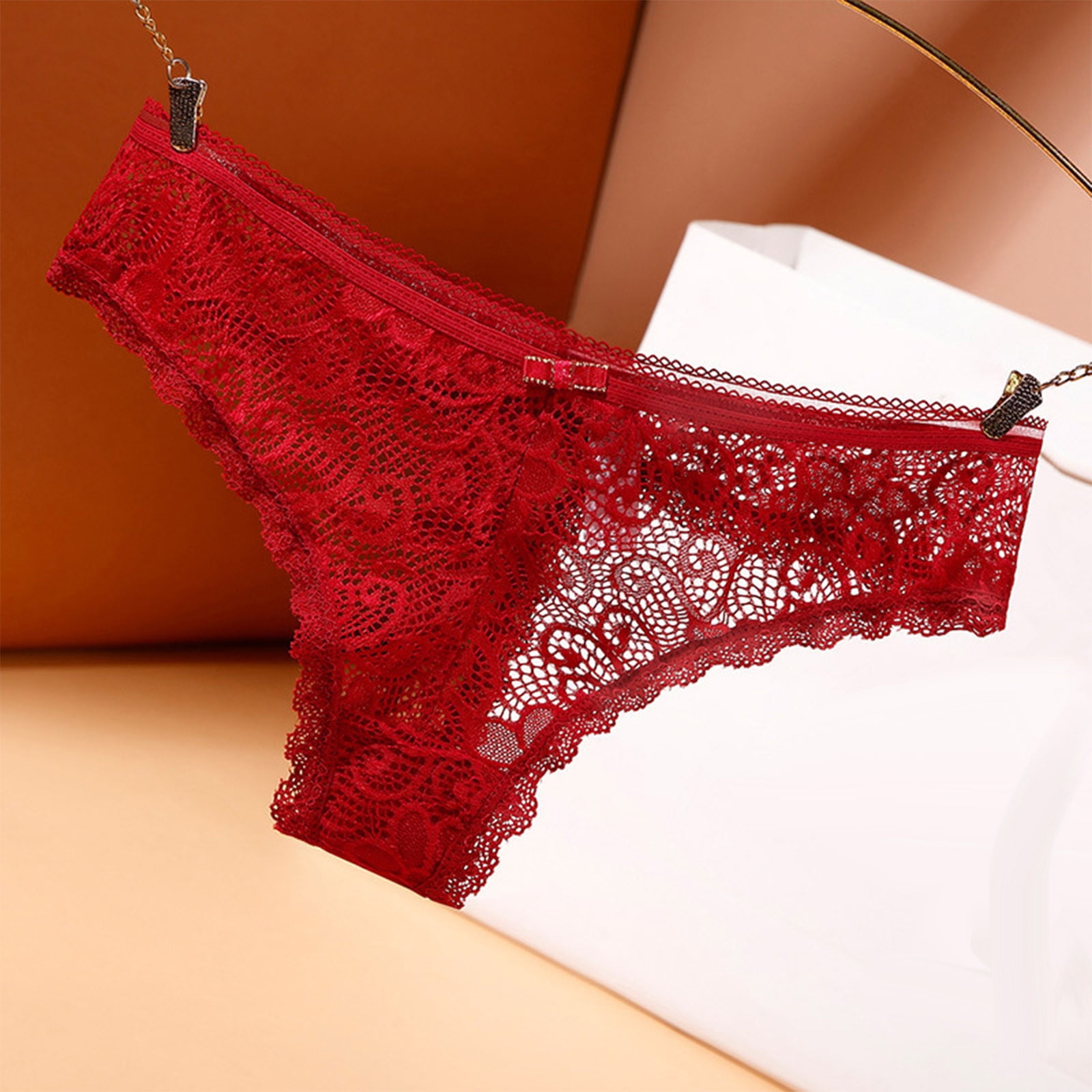 Efsteb Womens Lace Underwear Low Waist Briefs Lingerie Transparent Breathable  Underwear Ropa Interior Mujer Sexy Comfy Panties Ladies Lace Hollow Out  Underwear G Thong Red 