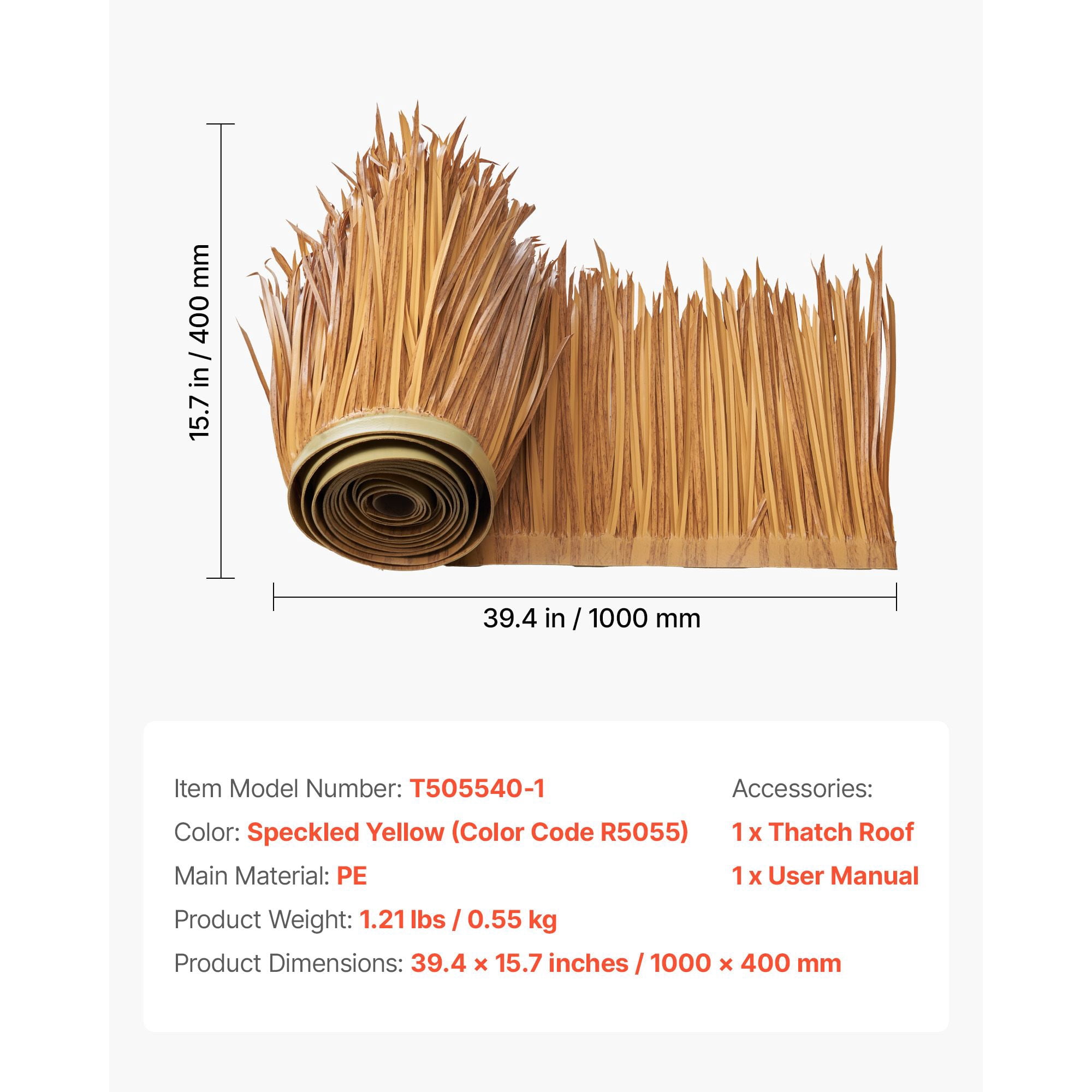 Artificial Thatch Roof 1.3x3.2ft, Natural Lifelike Varying Leaf Lengths, Realistic Layered Texture Synthetic Thatch for Tiki Bar Patio Garden Decor
