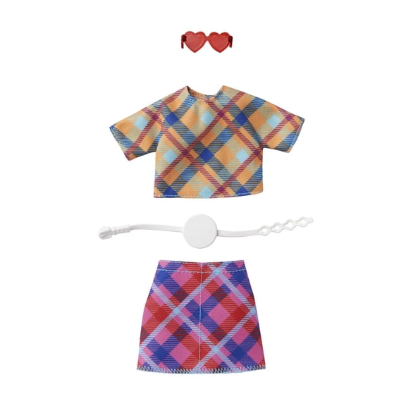 Barbie Fashion Pack, Clothing Set with Plaid Crop-Top, Mini Skirt & Accessories for Dolls