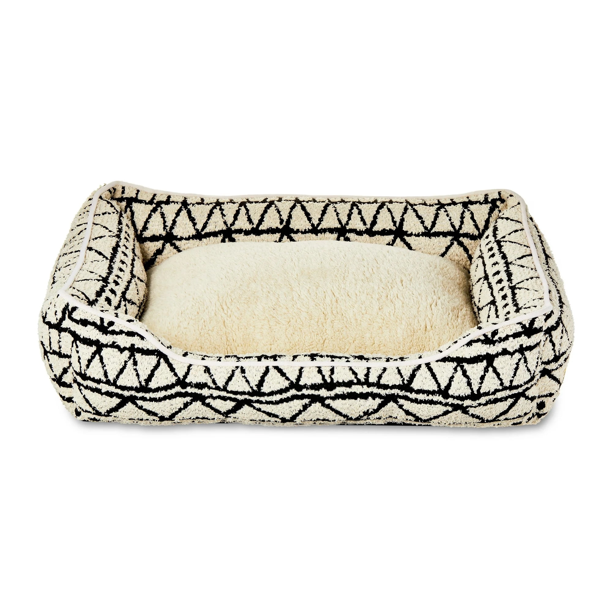 Vibrant Life Soft Cushion Boho Pet Bed, Black and Cream, 27" x 21"