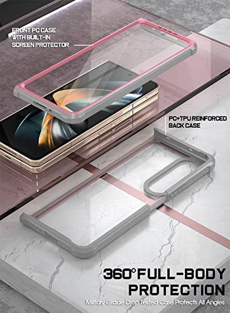 Poetic Guardian Case for Samsung Galaxy Z Fold 4, Clear Case with Built-in Screen Protector, Pink/ Clear