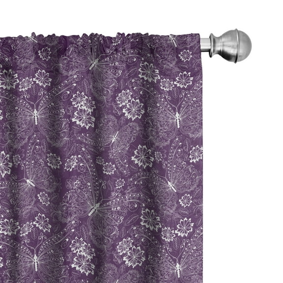 Ambesonne Plum Curtains, Vintage Style Flowers, Pair of 28"x63", White Plum