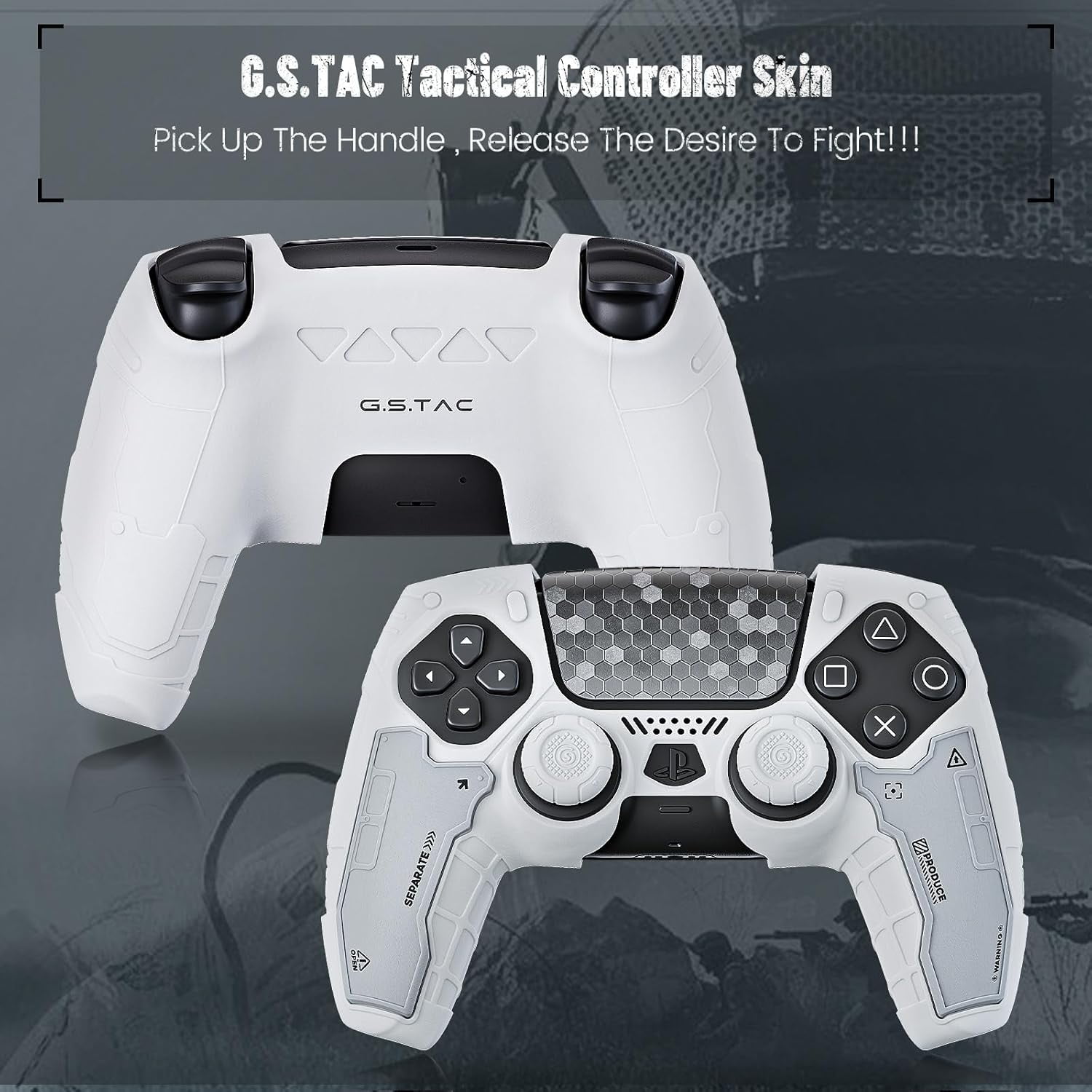 G.S.TAC PS5 Skin Silicone Protective Case + Thumb Grips + Stickers for PlayStation5 Controller White