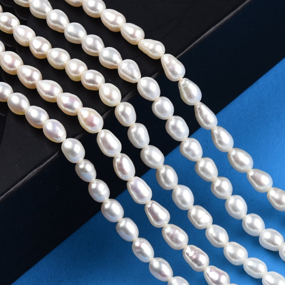 1Strand Natural Cultured Freshwater Pearl Beads Strands Rice Seashell Color 5~7x4mm Hole: 0.7mm about 61~71pcs/strand 13.98 inch(35.5cm)