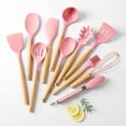 thumbnail image 3 of Pink Cooking Kitchenware Tool Silicone Utensils With Wooden Multifunction Handle Non-Stick Spatula Ladle Kitchen Accessories, 3 of 3