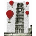 thumbnail image 2 of Fab Funky 20x24 Gold Ornate Wood Framed with Double Matting Museum Art Print Titled - Tower of Pisa and Red Hot Air Balloons, 2 of 4