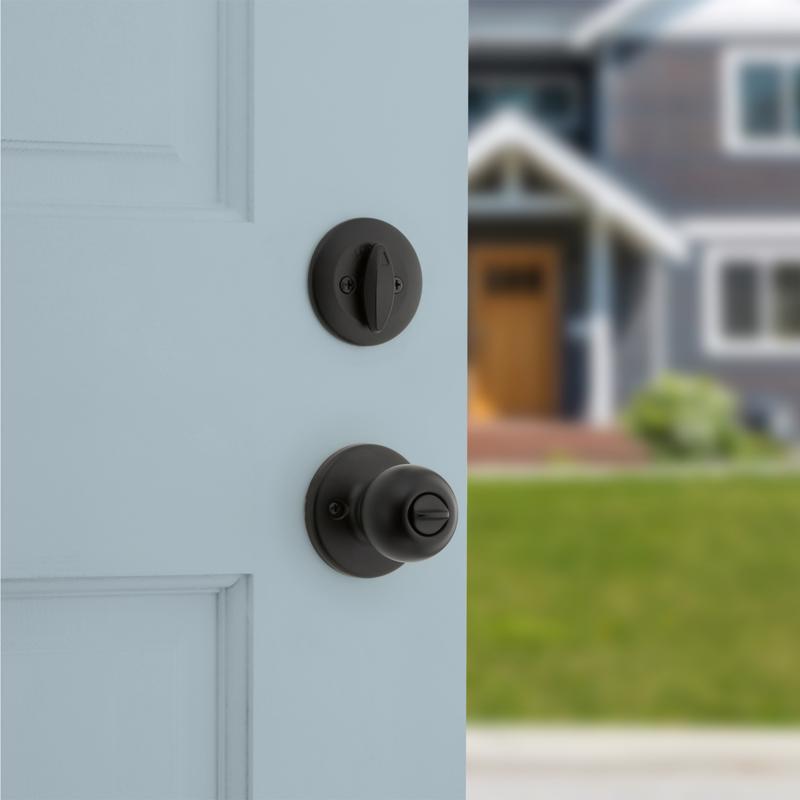 Kwikset Polo Traditional Matte Black Deadbolt and Entry Door Knob 1-3/4 in.