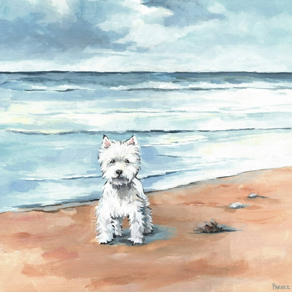 Parvez Taj Little White Doggie Canvas Wall Art