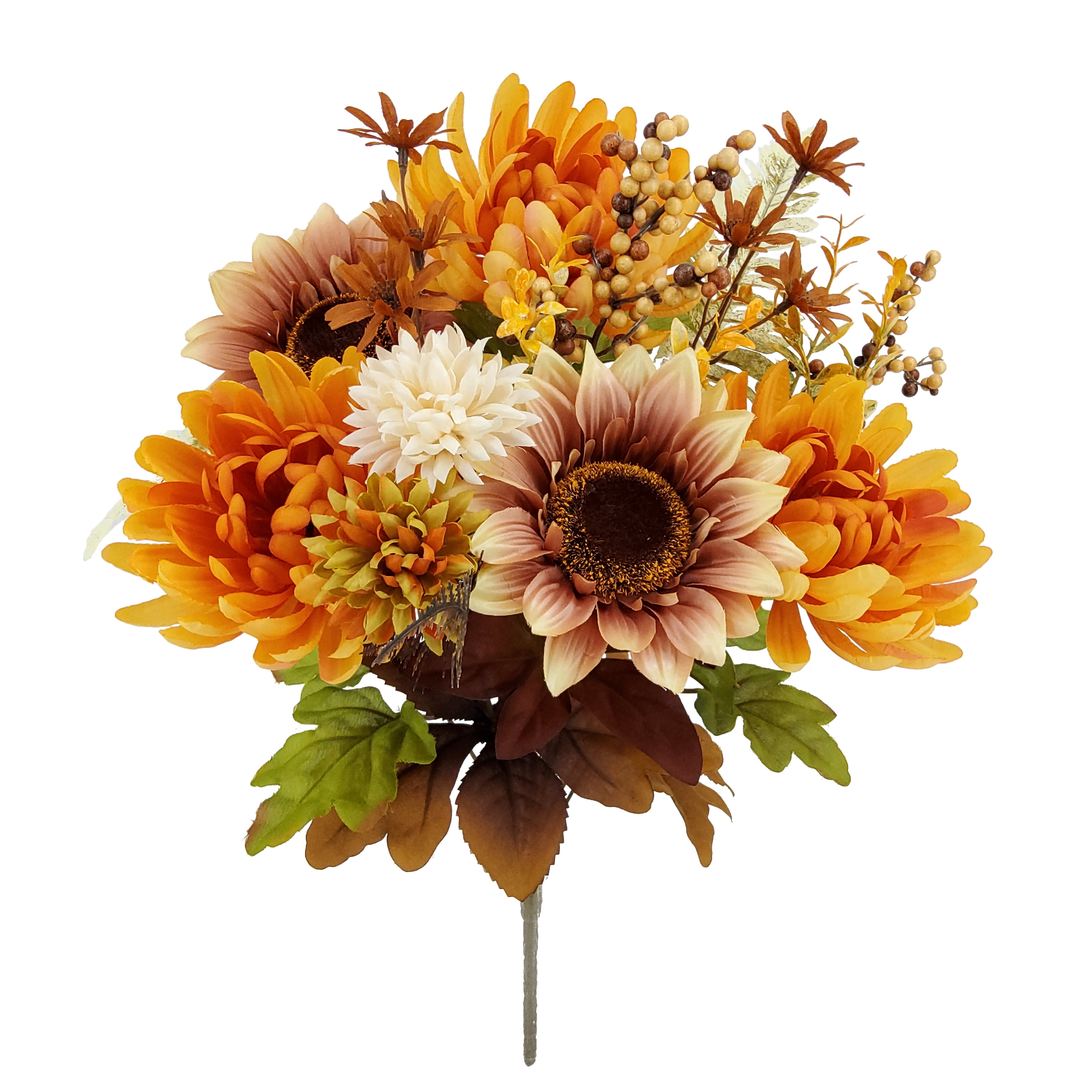 Mainstays 18.5 in Indoor Artificial Mum and Sunflower Mixed Bouquet, Orange