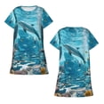 thumbnail image 5 of Salouo Underwater Dolphin Scene Print Short Sleeve Sleepshirt for Womens Comfy Nightgown Scoopneck Cute Nightdress Ruffle -Small, 5 of 7