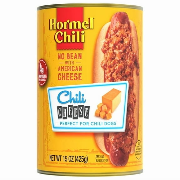 HORMEL Chili No Bean with American Cheese Canned Chili, No Artificial Ingredients, Shelf-Stable, Steel Can 15 oz (Pack of 3)