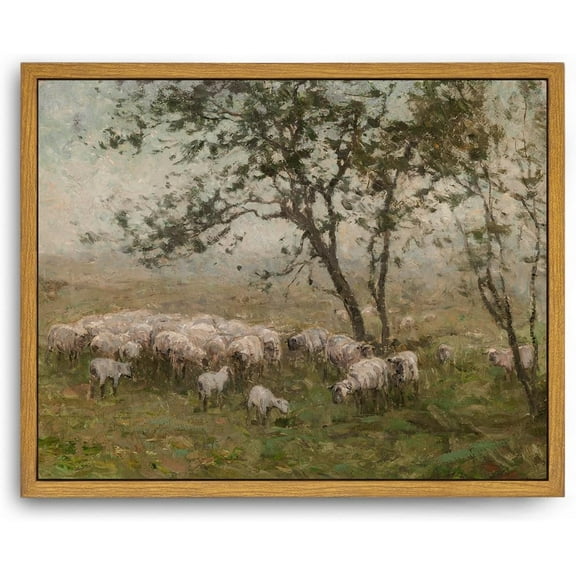 Aaheei Canvas Wall Art Vintage Print Oil Painting Sheep Farm Meadow Pasture Landscape Country Animal Retro Aesthetic Artwork for Home Living Room Bathroom Nursery Wall Decor