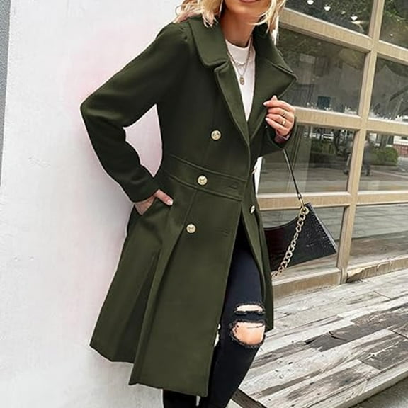 WXLWZYWL Women's Trench Coat Winter Plus Size Notch Lapel Double Breasted Thick A Line Pea Coats Jacket with Pockets