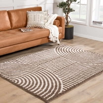 Hauteloom Allard Living Room, Bedroom Machine Washable Area Rug - Contemporary - High Pile - Peach, Dark Brown - 7'10" x 10'