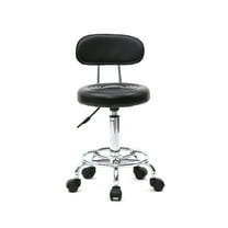 Swivel Round Shape Salon Stool with Back and Wheels, PU Leather Adjustable Office Chair with Thick Seat Padding, Bar Counter Stool for Salon Home Office, Black