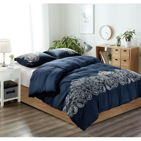 Woven Paisley Scroll - Chezmoi Collection Linz 3-Piece Paisley Floral Scroll Embroidered Duvet Cover Set