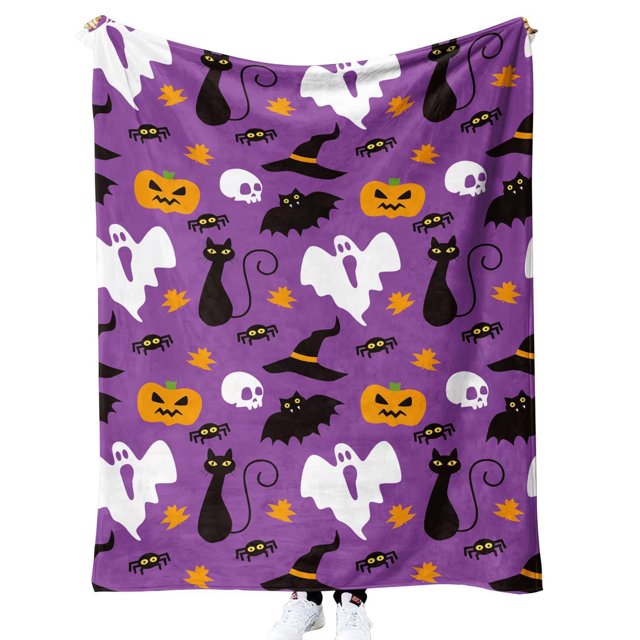 Mantas de calabaza de Halloween con lindos fantasmas, ligeras y acogedoras, suaves y de temporada, para sofá, ropa de cama, decoración de sala de estar, 60 x 80 A-7