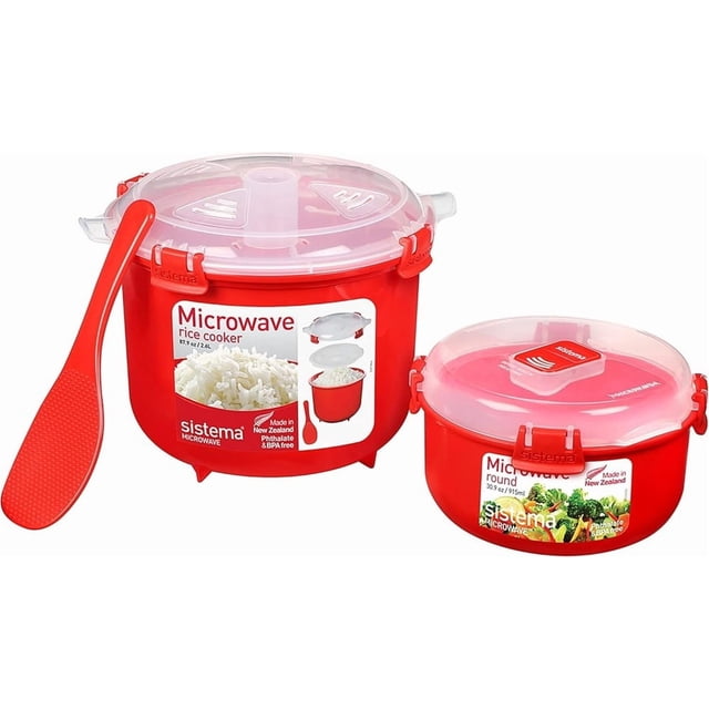 Microwave Rice Cooker & round Food Container Set | 2.6L, 915Ml | 2 Count