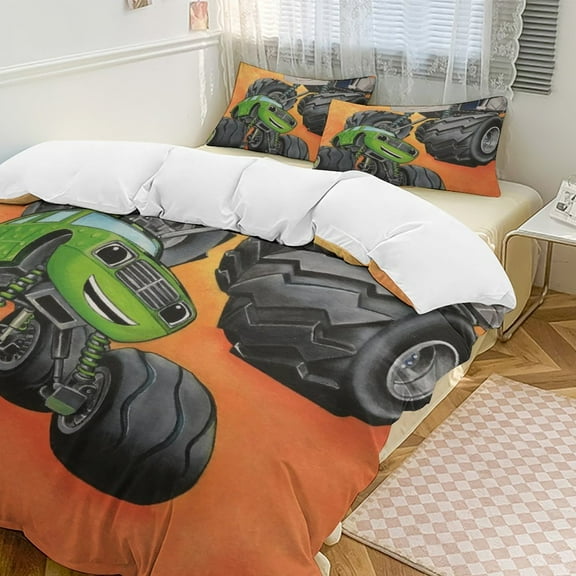 Blaze And The Monster Machines Duvet Cover Bedding Set Cartoon Print Soft Quilt Cover 3 Pieces, 1 Comforter Cover & 2 Pillowcases for Kids Teens Boys Girls Room Decor 86"x70"