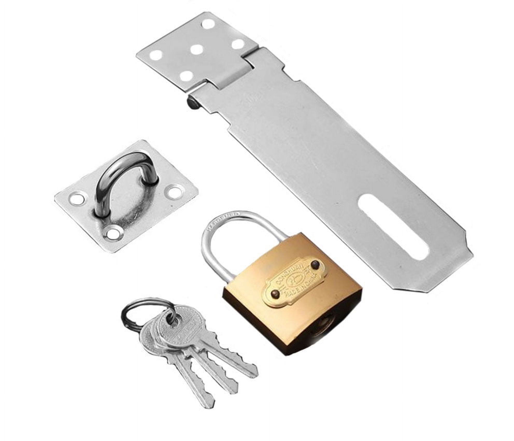 5" Stainless Steel Latch Lock Padlock hasp Set, with Screws and Padlock, Your Own Fence Locks gate Lock, for shed Locks with Keys Lock hasp Set
