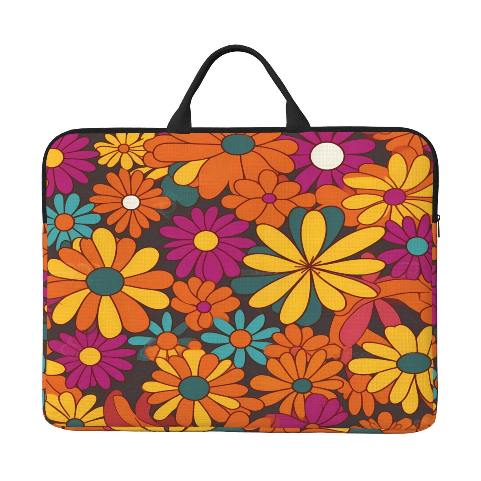 Laptop Sleeve Bag For Women Men 14inch Waterproof Durable Protective Computer Carrying Cover Handle Laptop Case Bag Colorful Floral Pattern Groovy Flowers (2) (1)