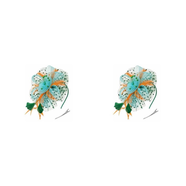 Minnieouse Vintage Women Plume Fascinator Veil Diadema Horquilla Accesorios de estilo Headwear Club Horse Racing Events Green verde azul naranja 2piezas